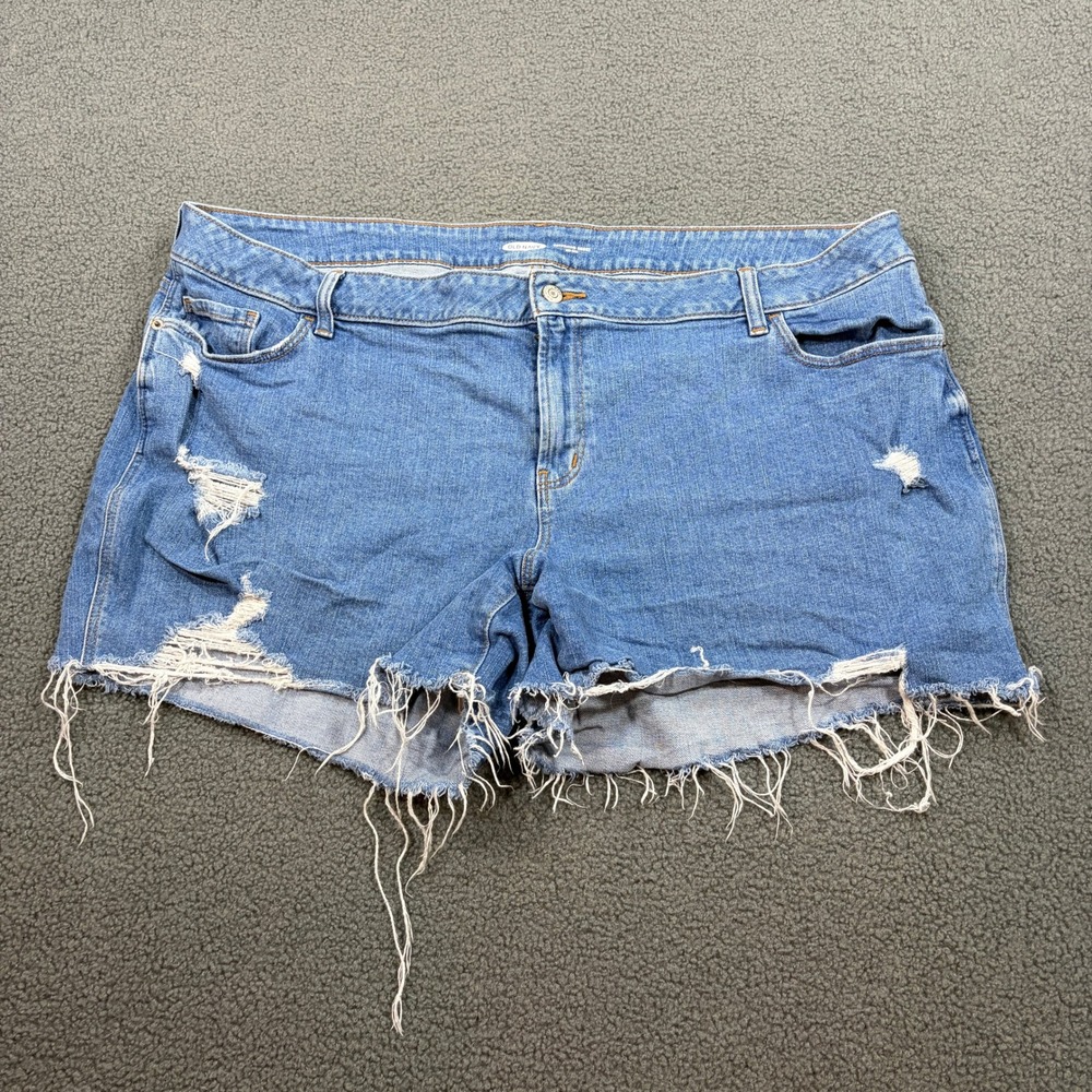 Old Navy Shorts Womens 22 Plus Blue Boyfriend Short Mid-Rise Cut Off Distressed